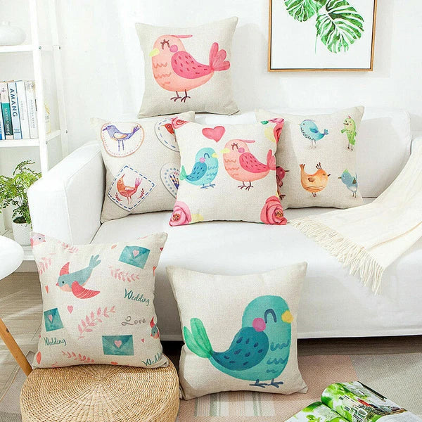 18" Cute Bird Pattern Pillow Case Office Cushion Home Sofa Decor