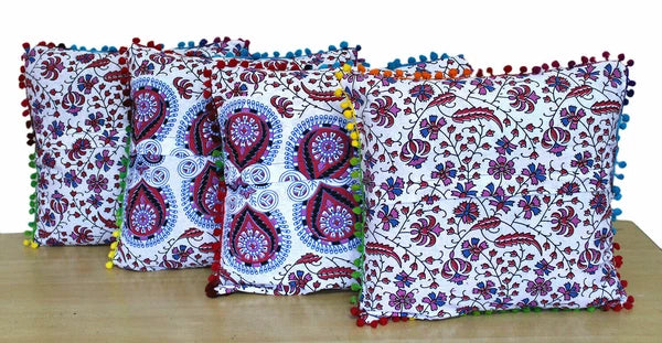 Mandala Square Pillowcase 16x16" Handmade Cotton Pom Pom Cushion Covers Sofa bed