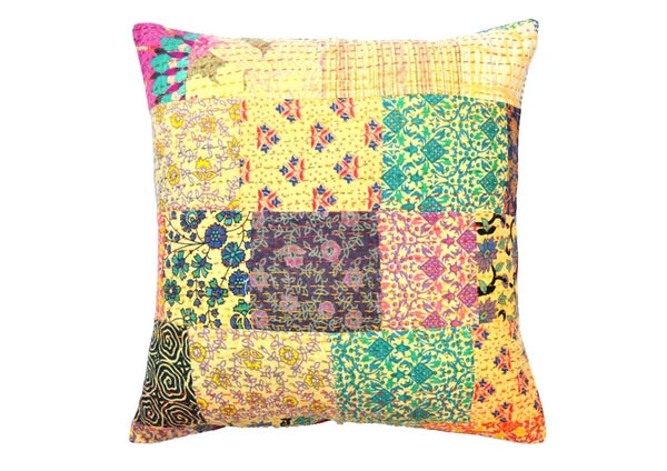 24" Large Bohemian Kantha Embroidered Art Patchwork Sofa Cushion/Pillow Cover