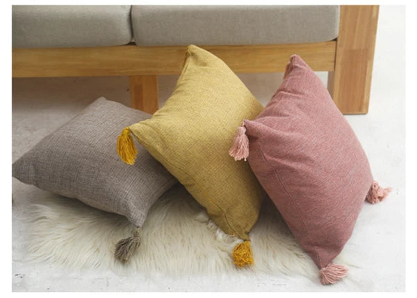 New 18" Cotton Linen With Tassels Sofa Bed Cushion Cover Pillowcase Home Decors