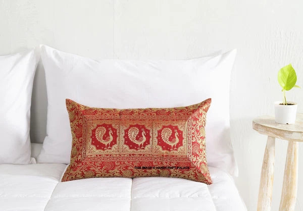 Handmade Brocade Silk Cushion Cover Indian Home Sofa Decor Pillow Case 12"x20"