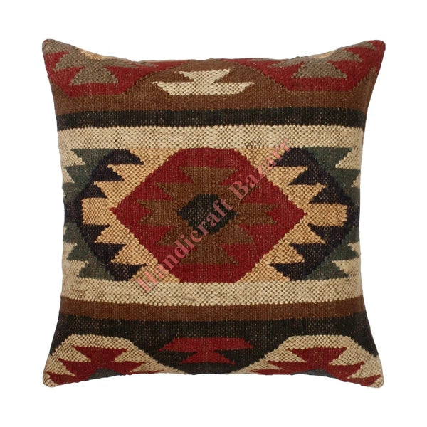 Rustic 2 Pc Kilim Cushion Cover Wool Jute Pillow Living Room Sofa Decor Boho Cas