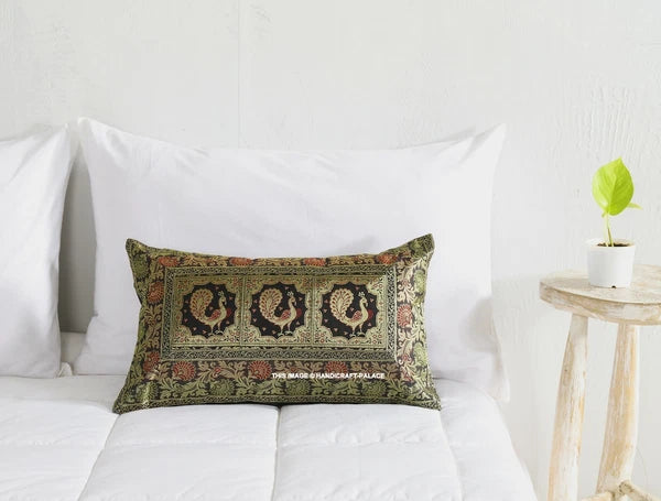 Handmade Brocade Silk Cushion Cover Indian Home Sofa Decor Pillow Case 12"x20"