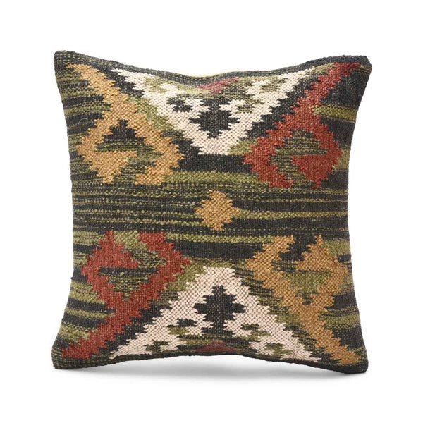 Handwoven Woll Jute Cushion Cover 18x18 Vinatge Sofa Pillow Case Kilim Chair Pad