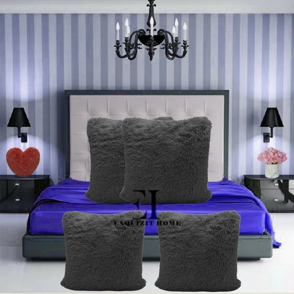 Teddy Fleece Set of 4 x Cushion Covers 43 x 43cm Warm Super Soft Home Sofa Decor