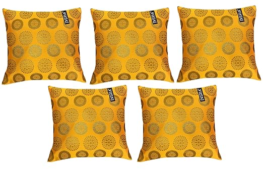 Brocade Dupion Silk Cushion Cover throw sofa case covers 24x24 Inch 5 pcs Set