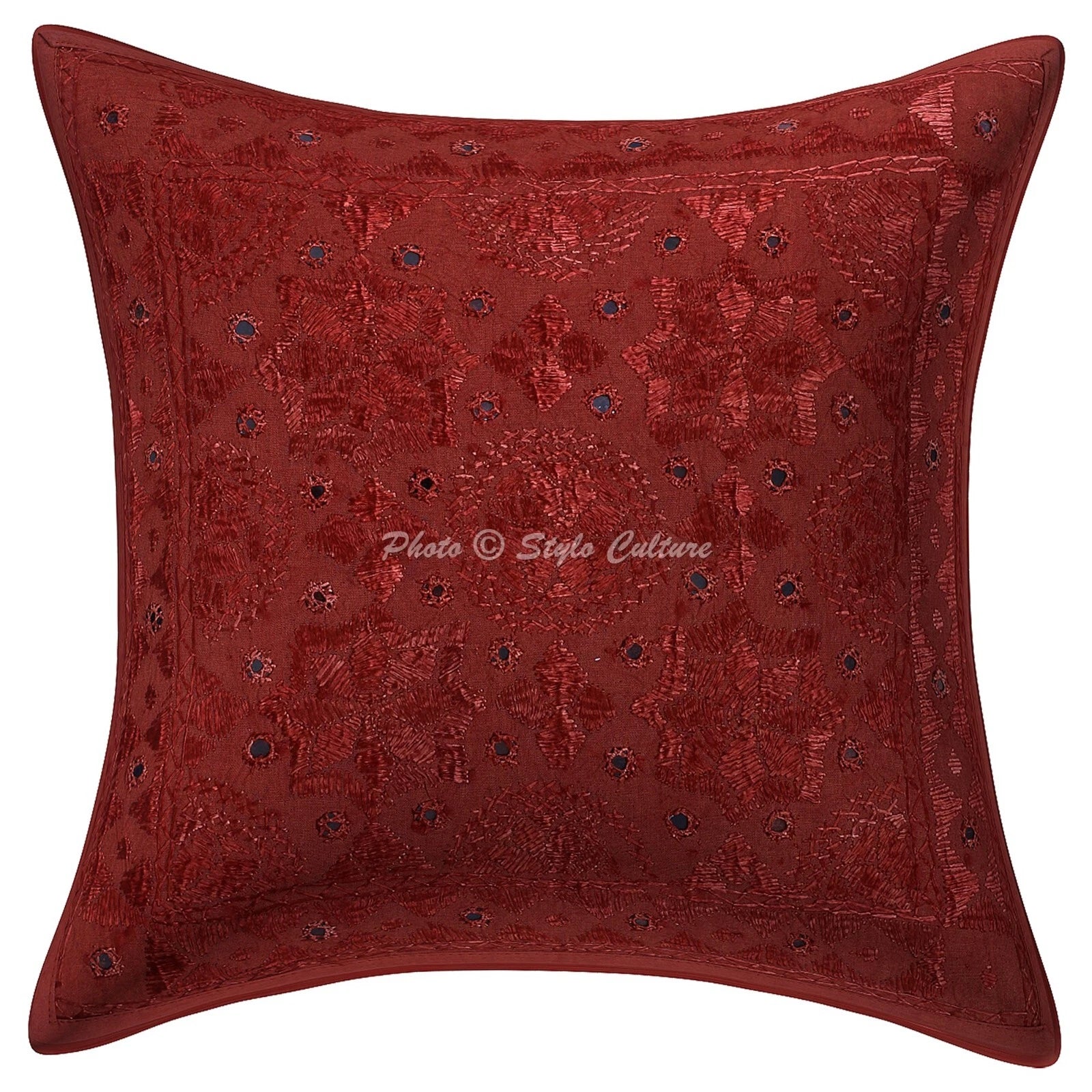 Pillow Cover Handcrafted Embroidered Decor Car Sofa Cushion Case 16 x 16 in