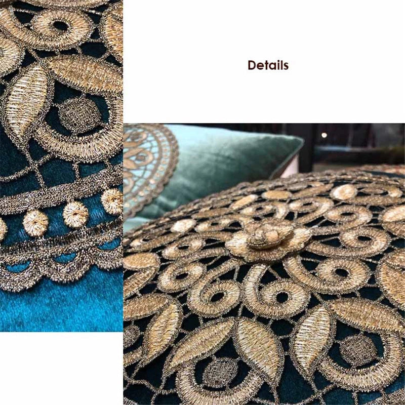 20"x20" Gold Embroidery Velvet Fabric Throw Pillow Covers Sofa Bed Cushion Cover