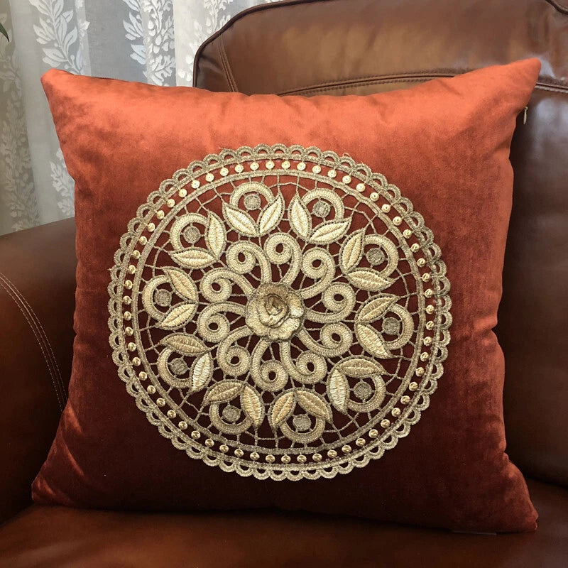 20"x20" Gold Embroidery Velvet Fabric Throw Pillow Covers Sofa Bed Cushion Cover