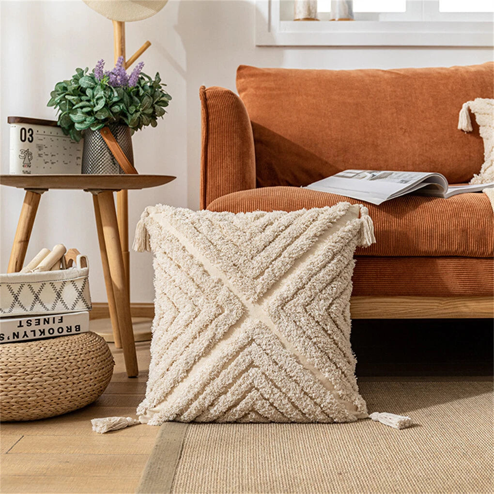 Boho Moroccan Throw Pillow Covers w/ Tassel Tufted Sofa Bed Cushion Cases Home