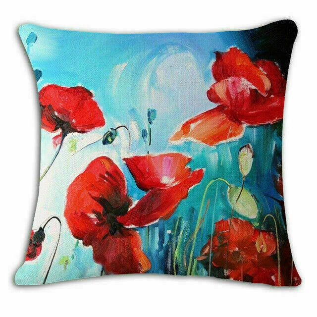 Covers 18" pillow Watercolor Flower Case Cushion Couch Poppy Poppies Floral Sofa