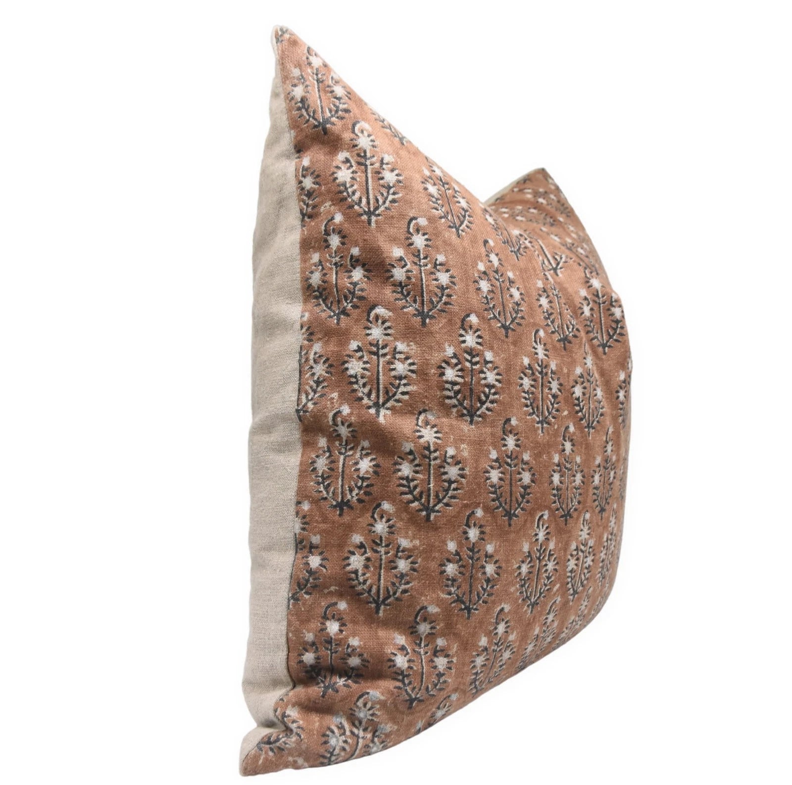Handmade Block Print Thick Linen 22X22 Inches Vintage Pillowcase Cushion Cove...