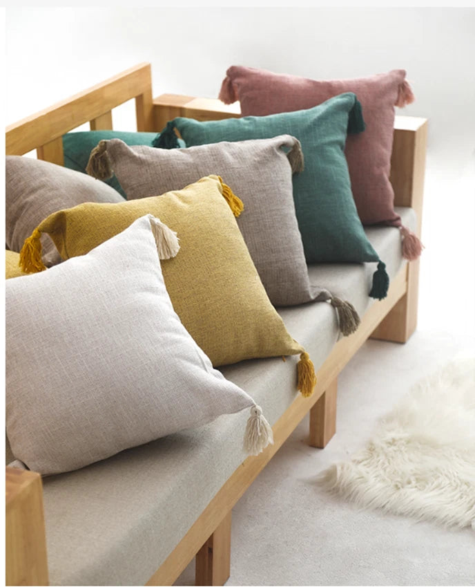 New 18" Cotton Linen With Tassels Sofa Bed Cushion Cover Pillowcase Home Decors