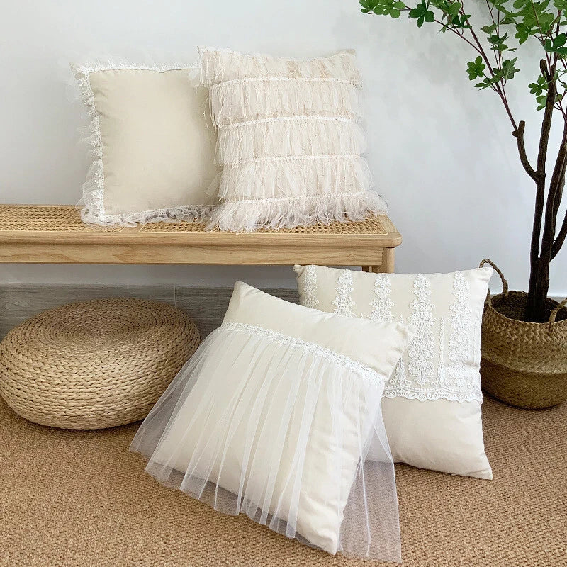18 x 18 in Embrodiery Lace Throw Pillow Covers Case Sofa Bed Cushion Cover Decor