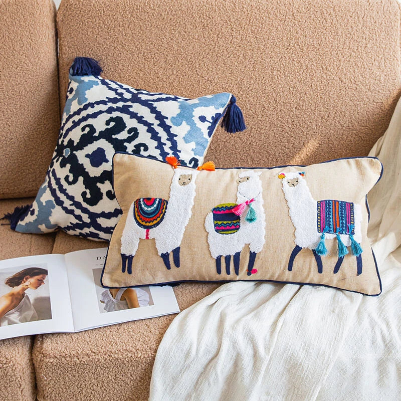 Bohemian Throw Pillowcase Cotton Embroidery Sofa Cushion Cover Decor Vintage