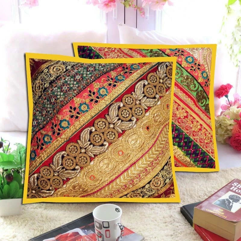 16"-2 Handmade Patchwork Ethnic Sofa Pillow Cushion Cover Living Room / Bedroom