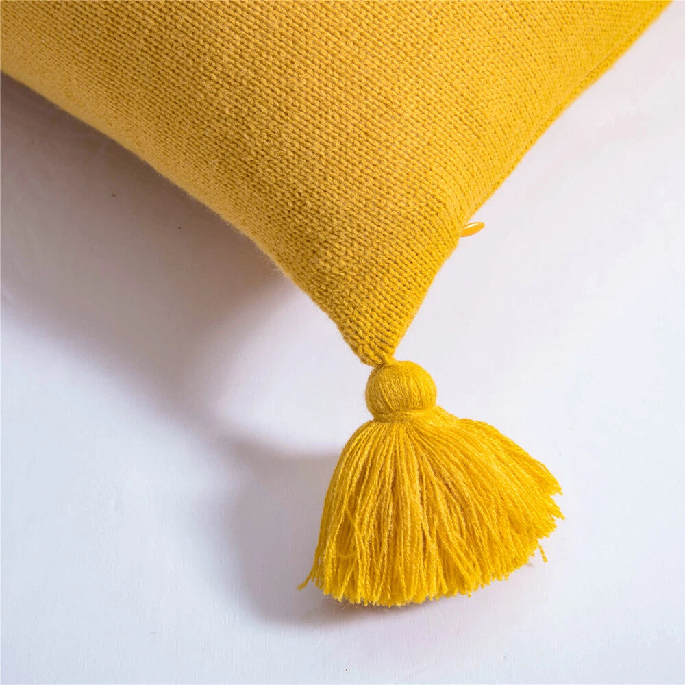 Sofa Bed Knitted Pillowcase Square Tassel Throw Waist Cushion Covers Chair Decor