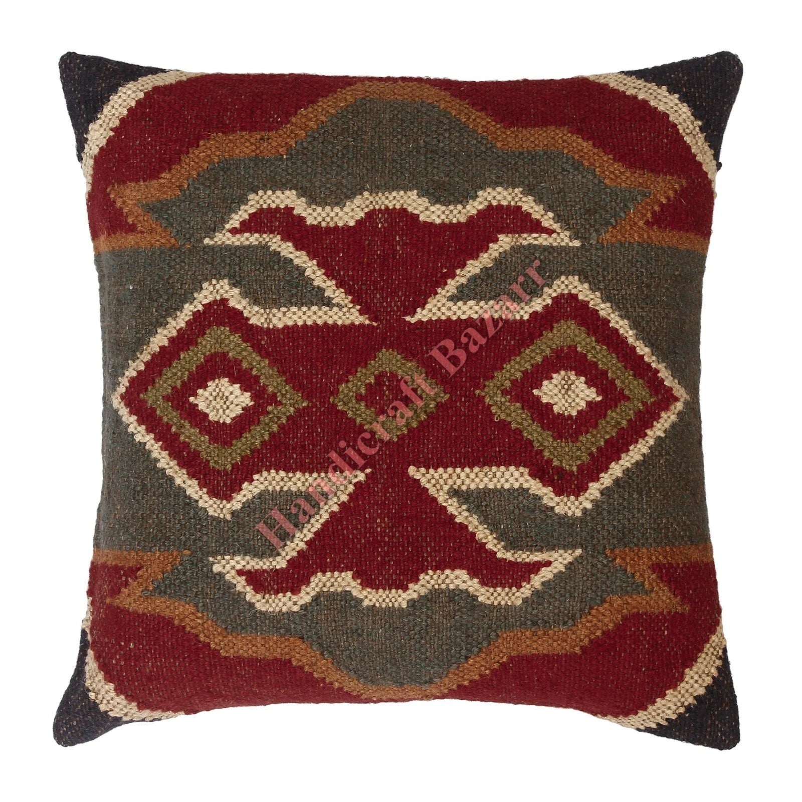 Rustic 2 Pc Kilim Cushion Cover Wool Jute Pillow Living Room Sofa Decor Boho Cas