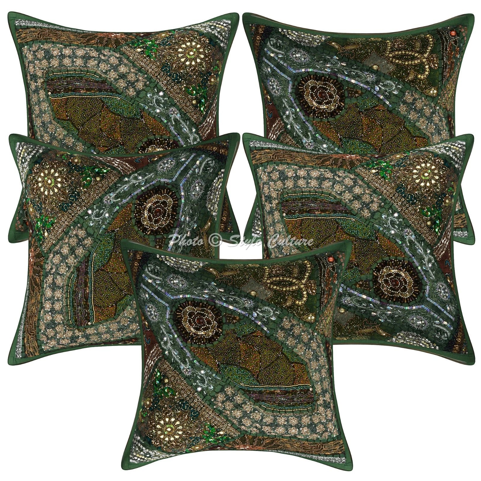 Ethnic Cushion Cover Boho Ethnic Beaded 16 x 16 in Hippie Sofa Car Pillow Case