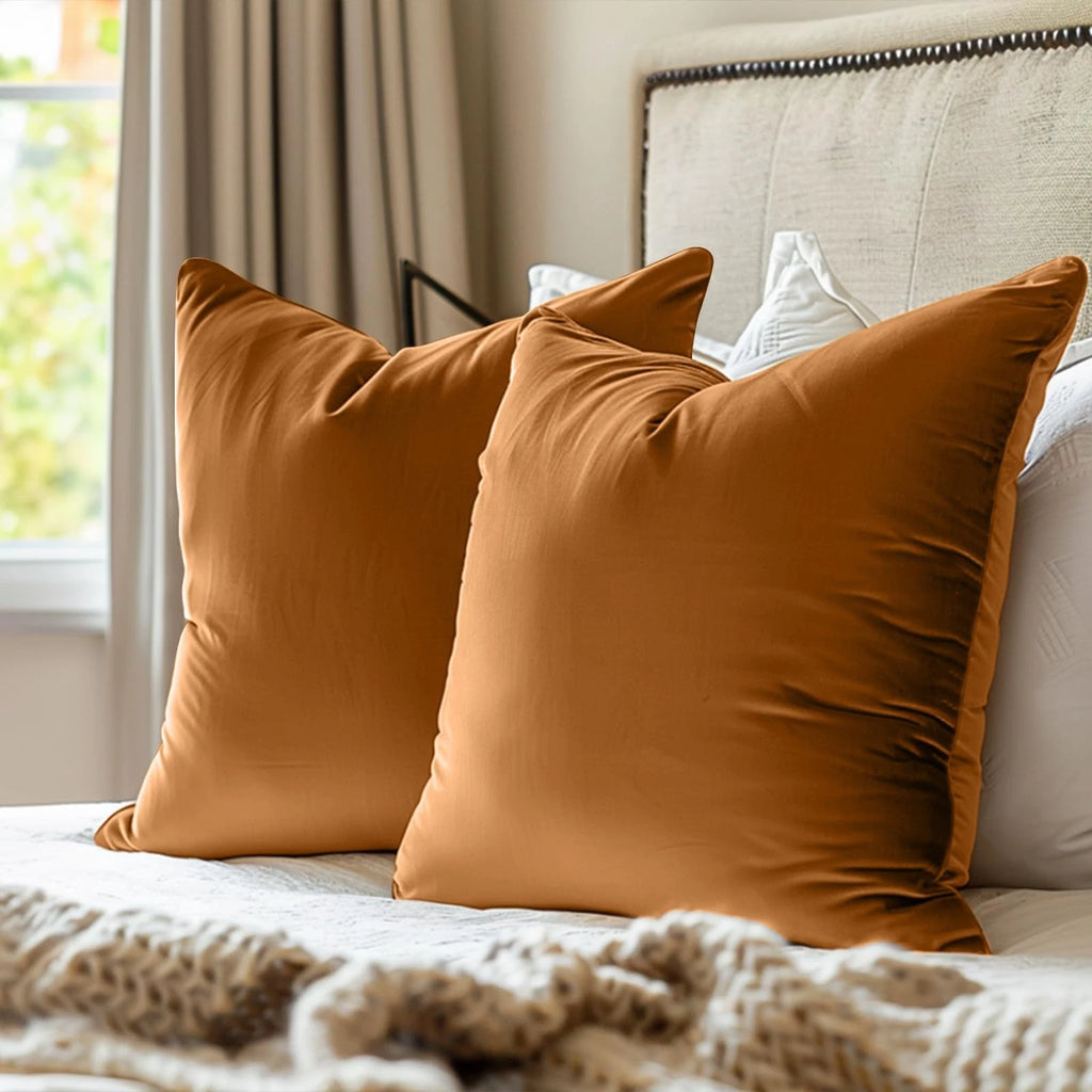 Brown Velvet Throw Pillow Covers 18 x 18 Decorative Pillowcases for Couch Bed...