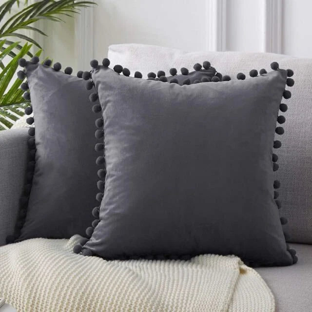 Pom Pom Velvet Cushion Covers Soft Sofa Bed Pillow Cases Home Decor 18" x 18"