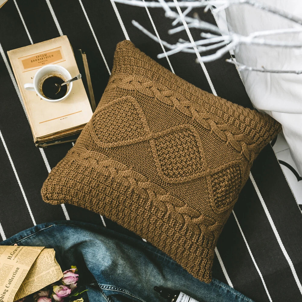 Square Knitted Tassel Pillowcase Sofa Bed Waist Throw Back Cushion Covers Chair