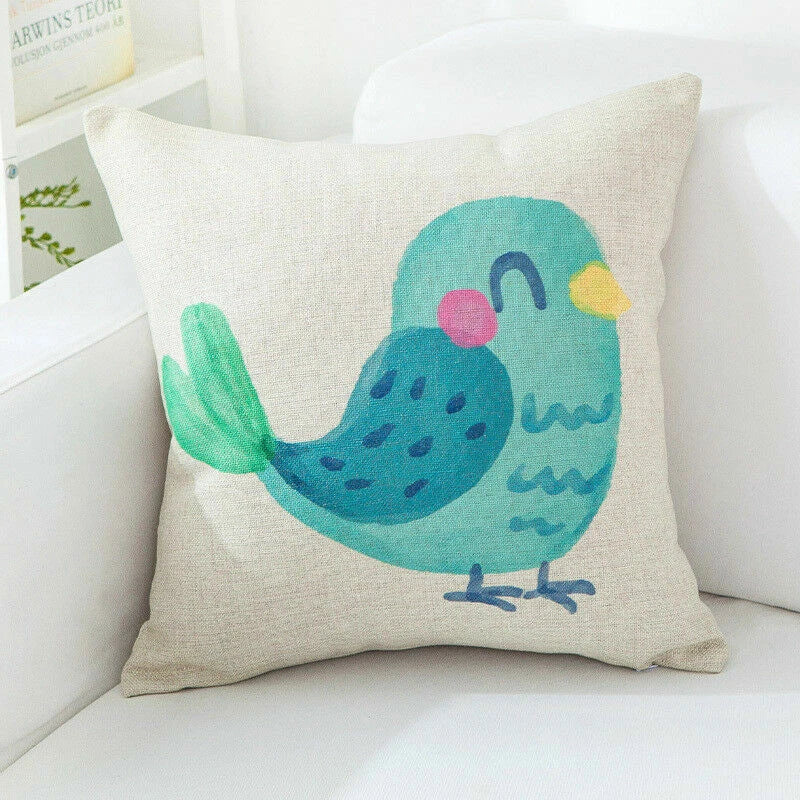 18" Cute Bird Pattern Pillow Case Office Cushion Home Sofa Decor
