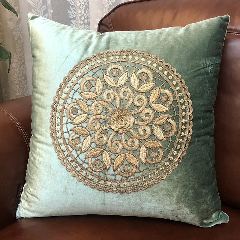 20"x20" Gold Embroidery Velvet Fabric Throw Pillow Covers Sofa Bed Cushion Cover