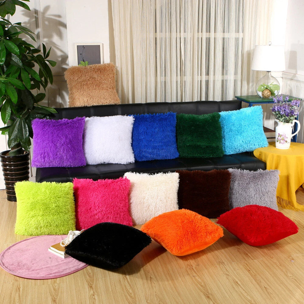 Soft Velvet Solid Cushion Cover Home Office Bed Sofa Car Throw Pillow Case 17’’