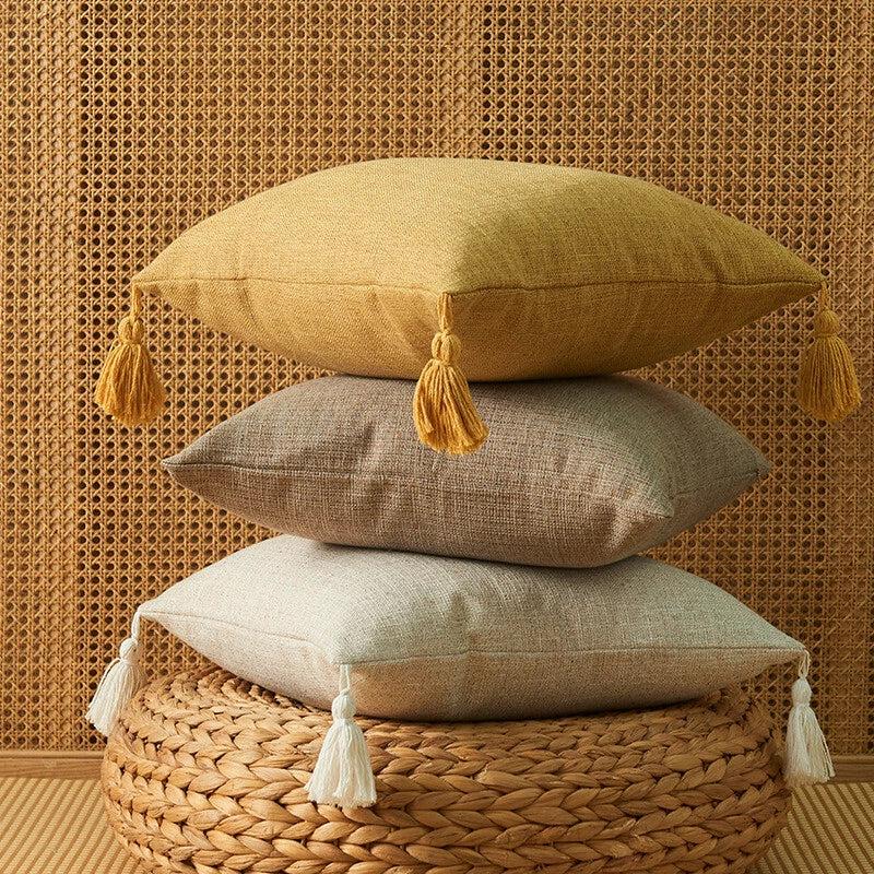 New 18" Cotton Linen With Tassels Sofa Bed Cushion Cover Pillowcase Home Decors