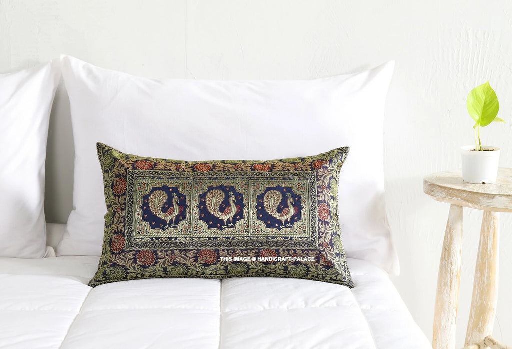 Handmade Brocade Silk Cushion Cover Indian Home Sofa Decor Pillow Case 12"x20"