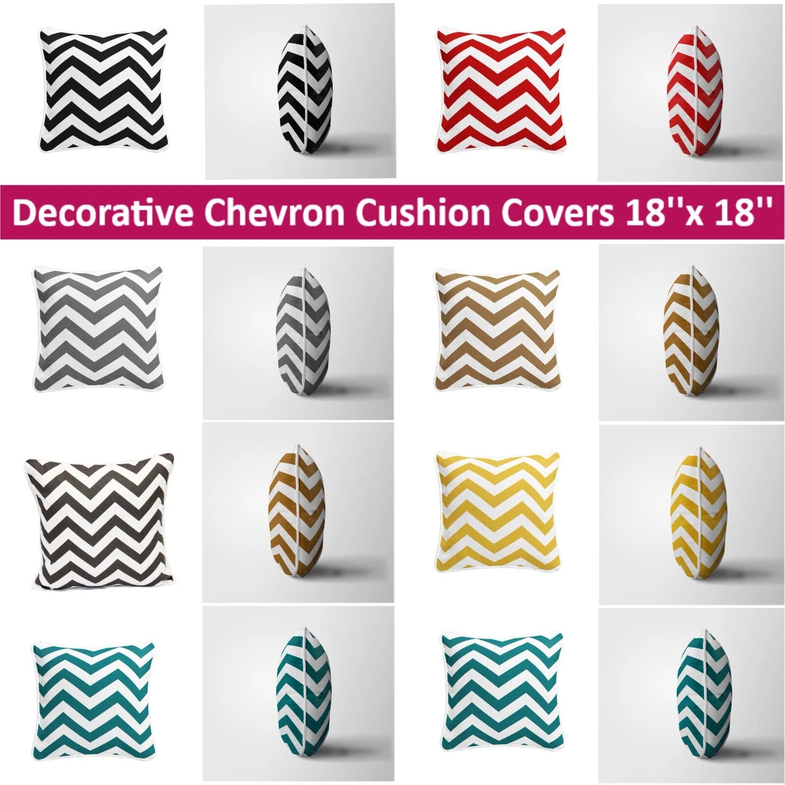 Chevron Cushion Covers 100% Cotton Zigzag Style Home Sofa Outdoor Décor 18x18''.