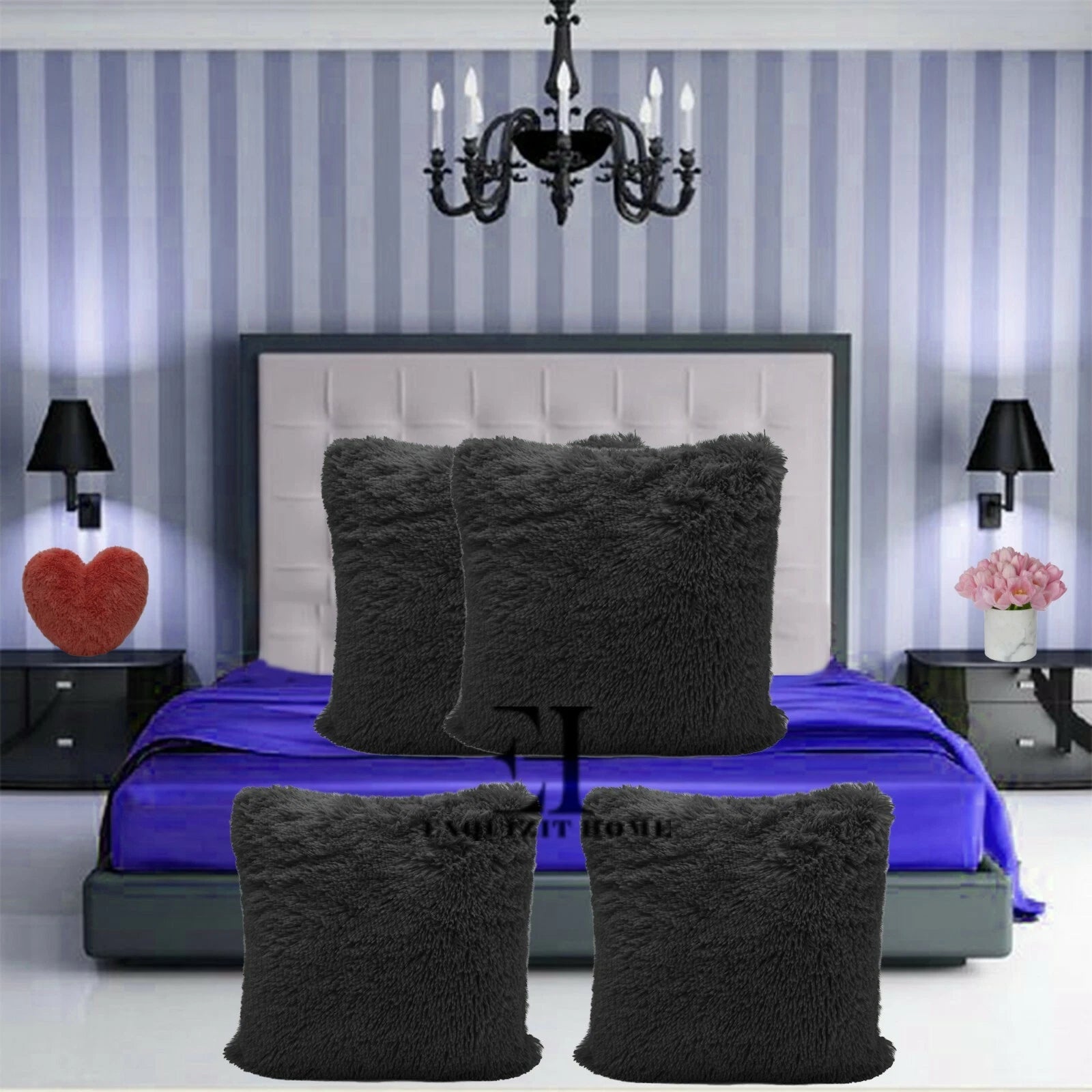 Teddy Fleece Set of 4 x Cushion Covers 43 x 43cm Warm Super Soft Home Sofa Decor