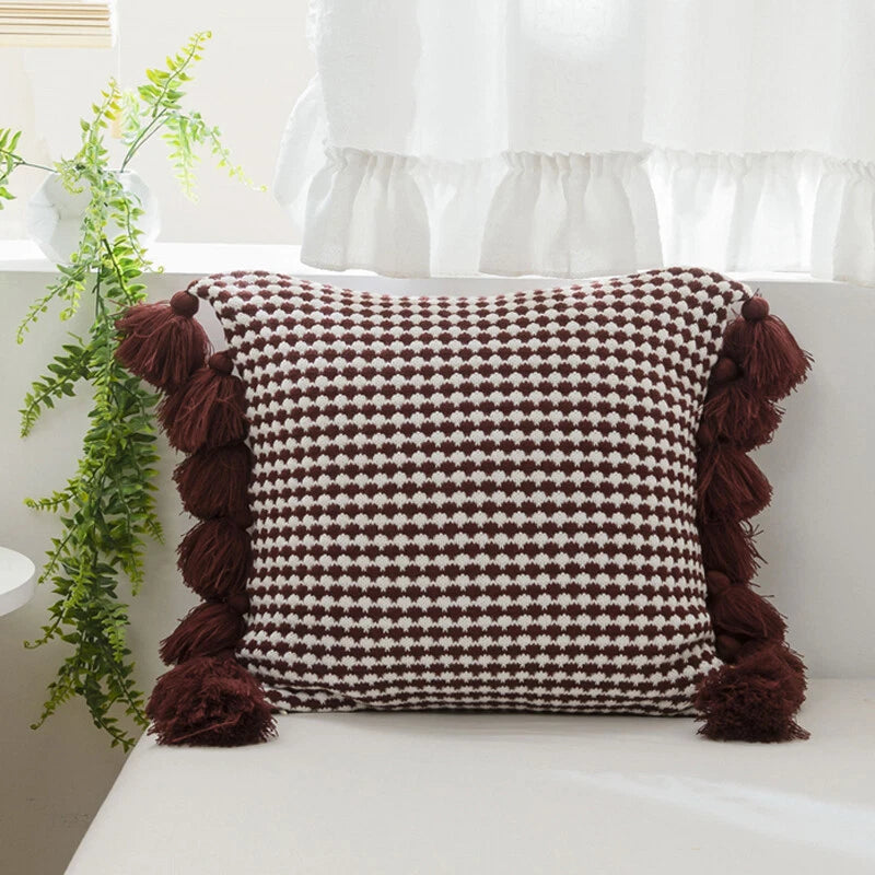 Square Knitted Tassel Pillowcase Sofa Bed Waist Throw Back Cushion Covers Chair
