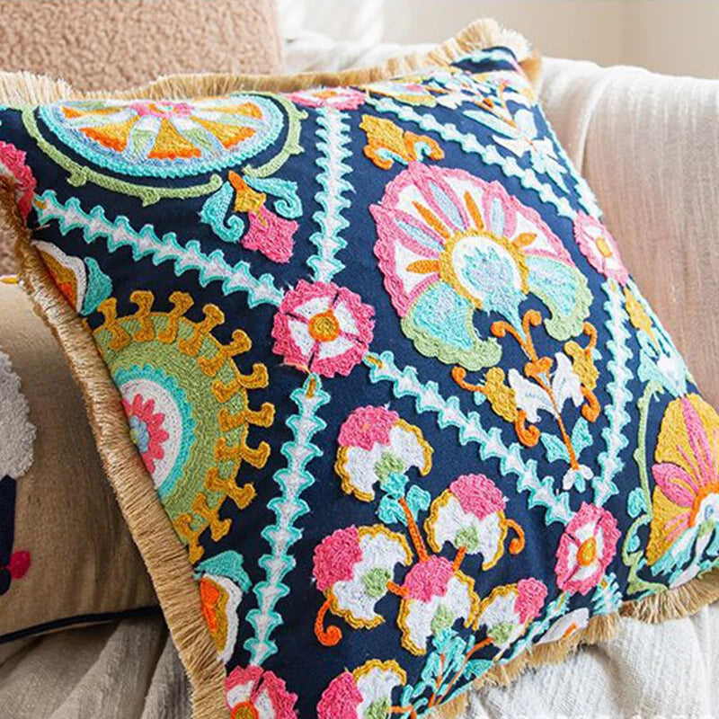 Bohemian Throw Pillowcase Cotton Embroidery Sofa Cushion Cover Decor Vintage