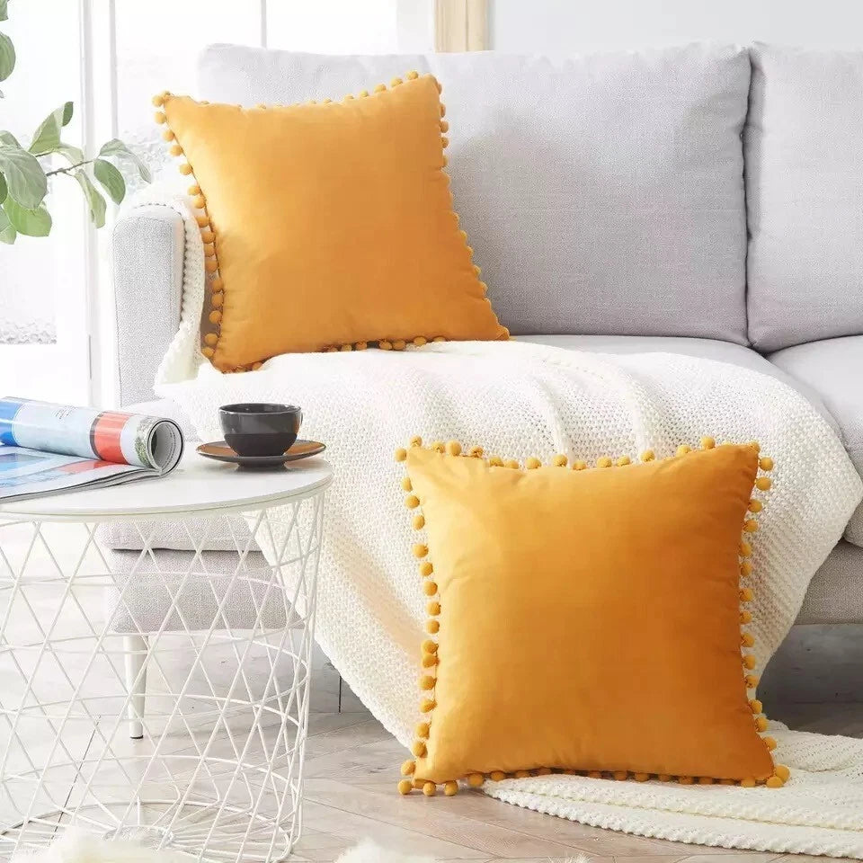 Pom Pom Velvet Cushion Covers Soft Sofa Bed Pillow Cases Home Decor 18" x 18"