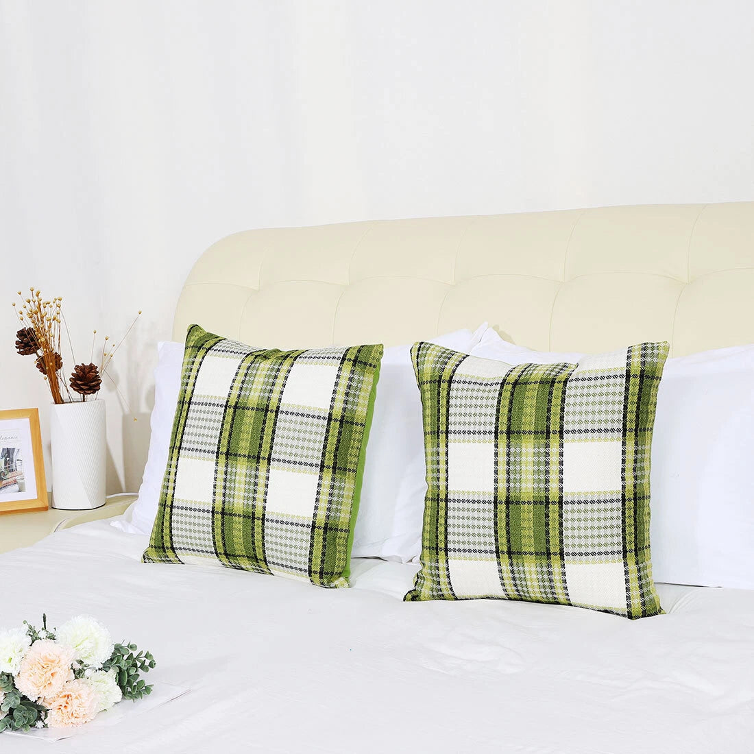 2PCS Buffalo Check Plaid Throw Pillow Case Sofa Waist Cushion Cover Home Bedding