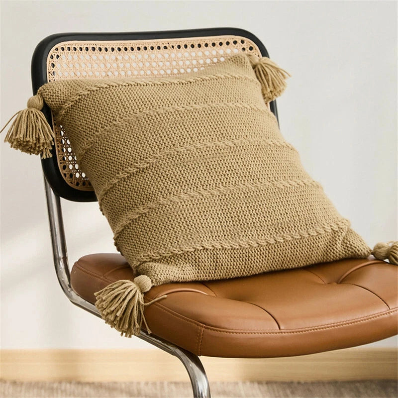 Sofa Bed Knitted Pillowcase Square Tassel Throw Waist Cushion Covers Chair Decor
