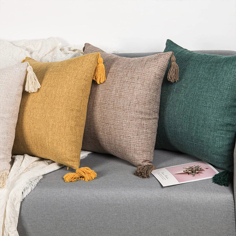 New 18" Cotton Linen With Tassels Sofa Bed Cushion Cover Pillowcase Home Decors