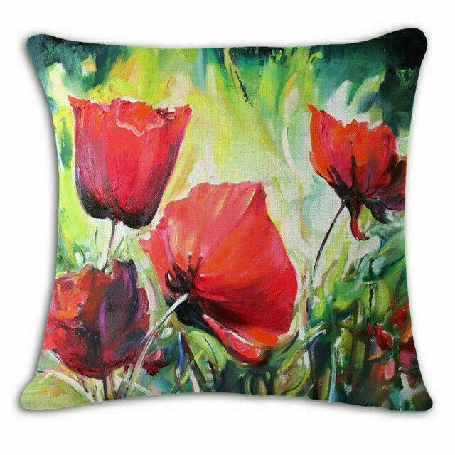 Covers 18" pillow Watercolor Flower Case Cushion Couch Poppy Poppies Floral Sofa