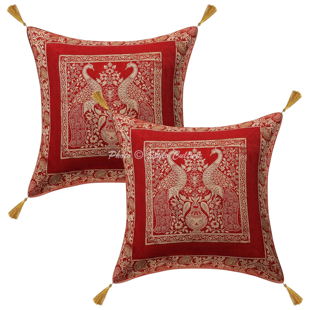 Pillow Cover Handcrafted Brocade Jacquard Decor Car Sofa Cushion Case 18 x 18 in