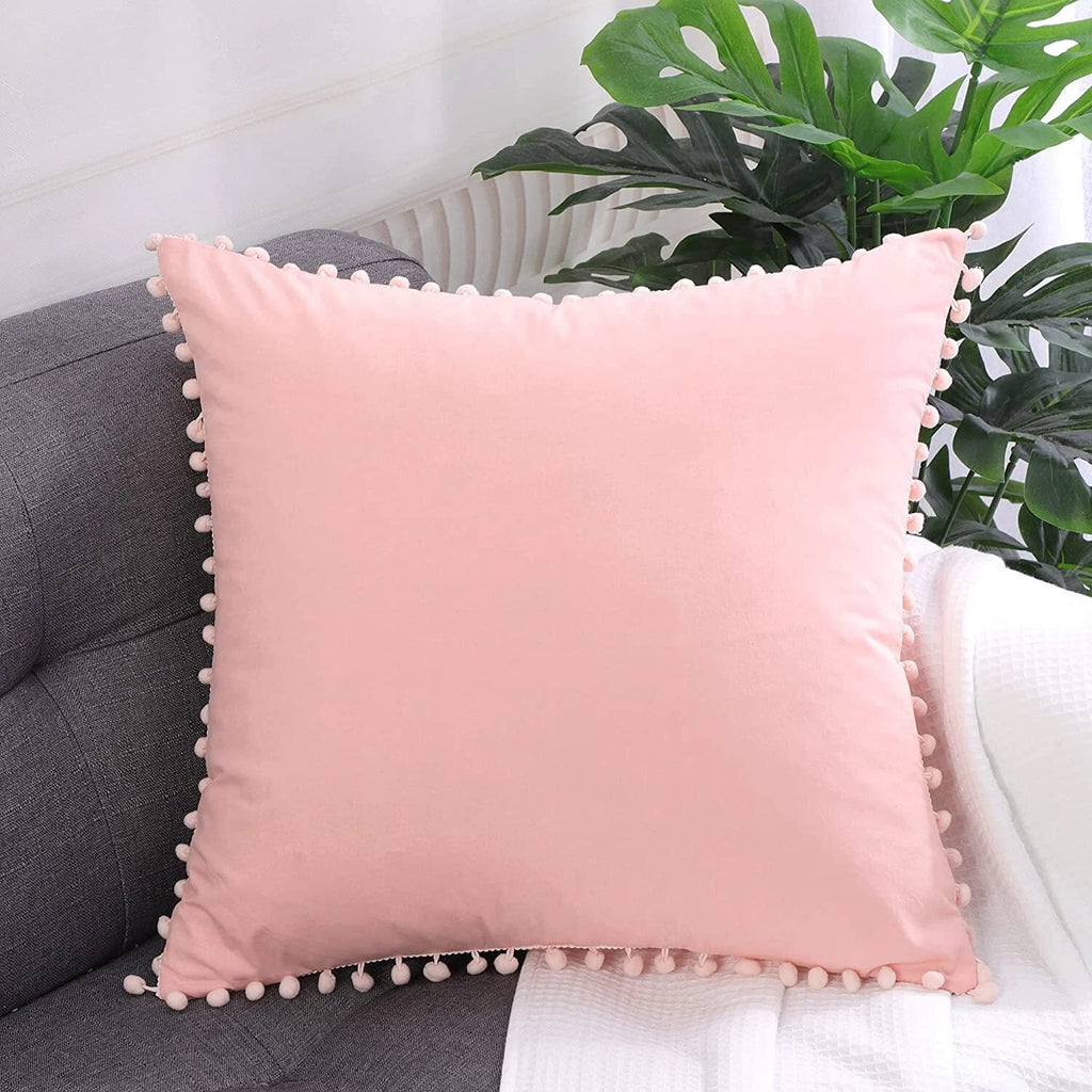 Pom Pom Velvet Cushion Covers Soft Sofa Bed Pillow Cases Home Decor 18" x 18"
