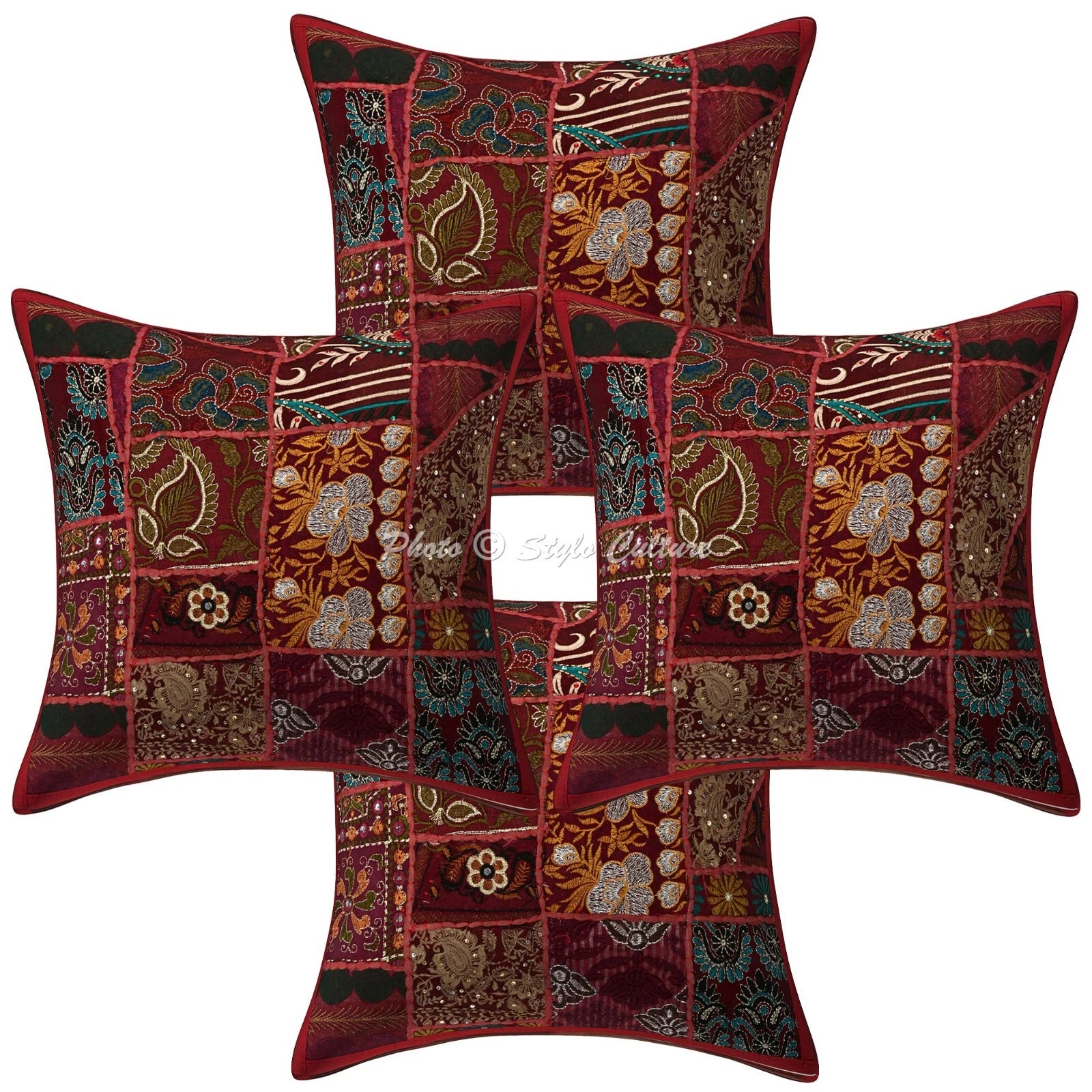 Boho Hippie Yoga Pillow Case Cushion Cover Red Vintage Indian Meditation