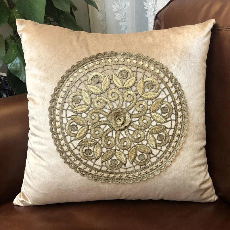 20"x20" Gold Embroidery Velvet Fabric Throw Pillow Covers Sofa Bed Cushion Cover