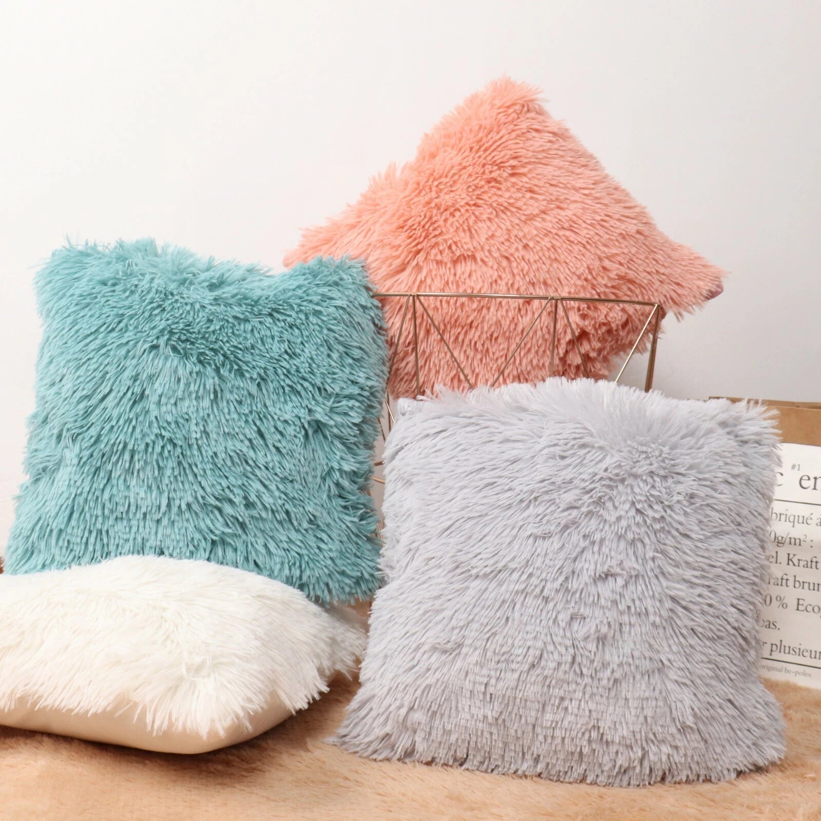 40CM x 40CM Fluffy Faux Soft Plush Pillow Case Cover Cushion Home Bed Sofa Decor