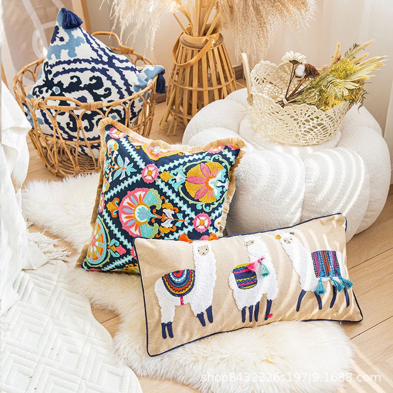 Bohemian Throw Pillowcase Cotton Embroidery Sofa Cushion Cover Decor Vintage