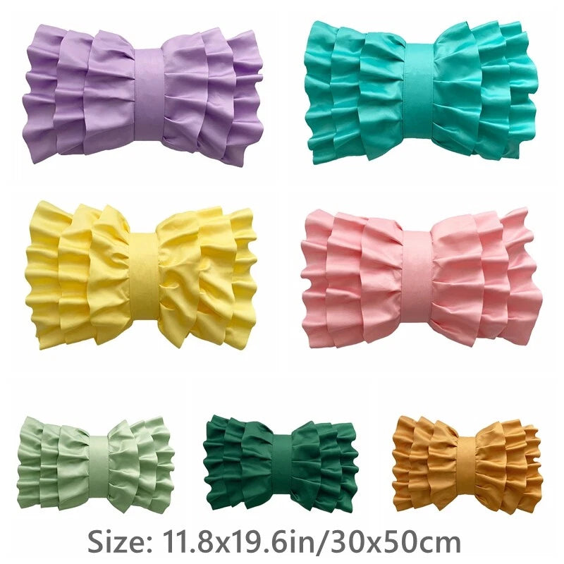 2X Satin Bowknot Ruffle Pillowcase Throw Cushion Pillow Case Cover Sofa Bed