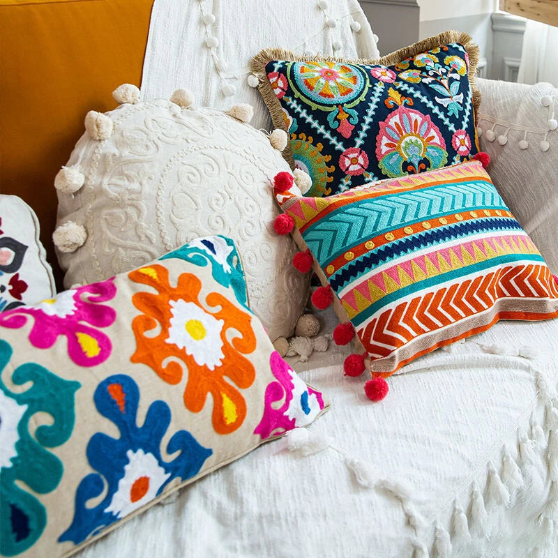 Bohemian Throw Pillowcase Cotton Embroidery Sofa Cushion Cover Decor Vintage
