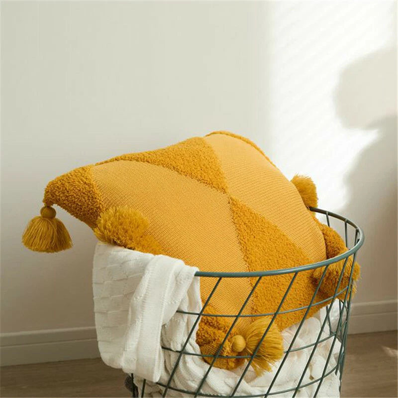 18" Knitted Pillow Case Sofa Bed Car Soft Pompom Ball Waist Throw Cushions Cover
