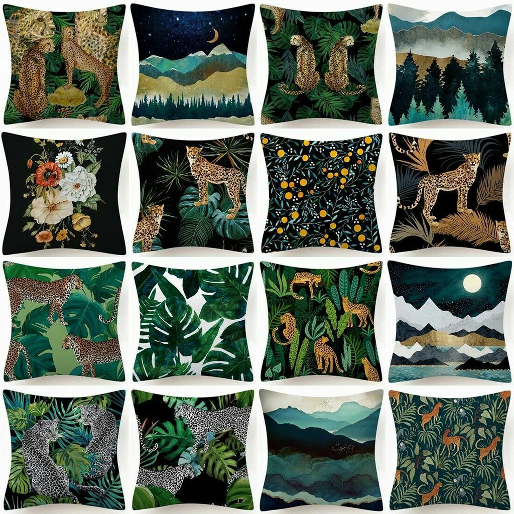 PILLOW COVER Landscape Leopard Decorative Sofa Bed Cushion Case 2-Sided 18x18"